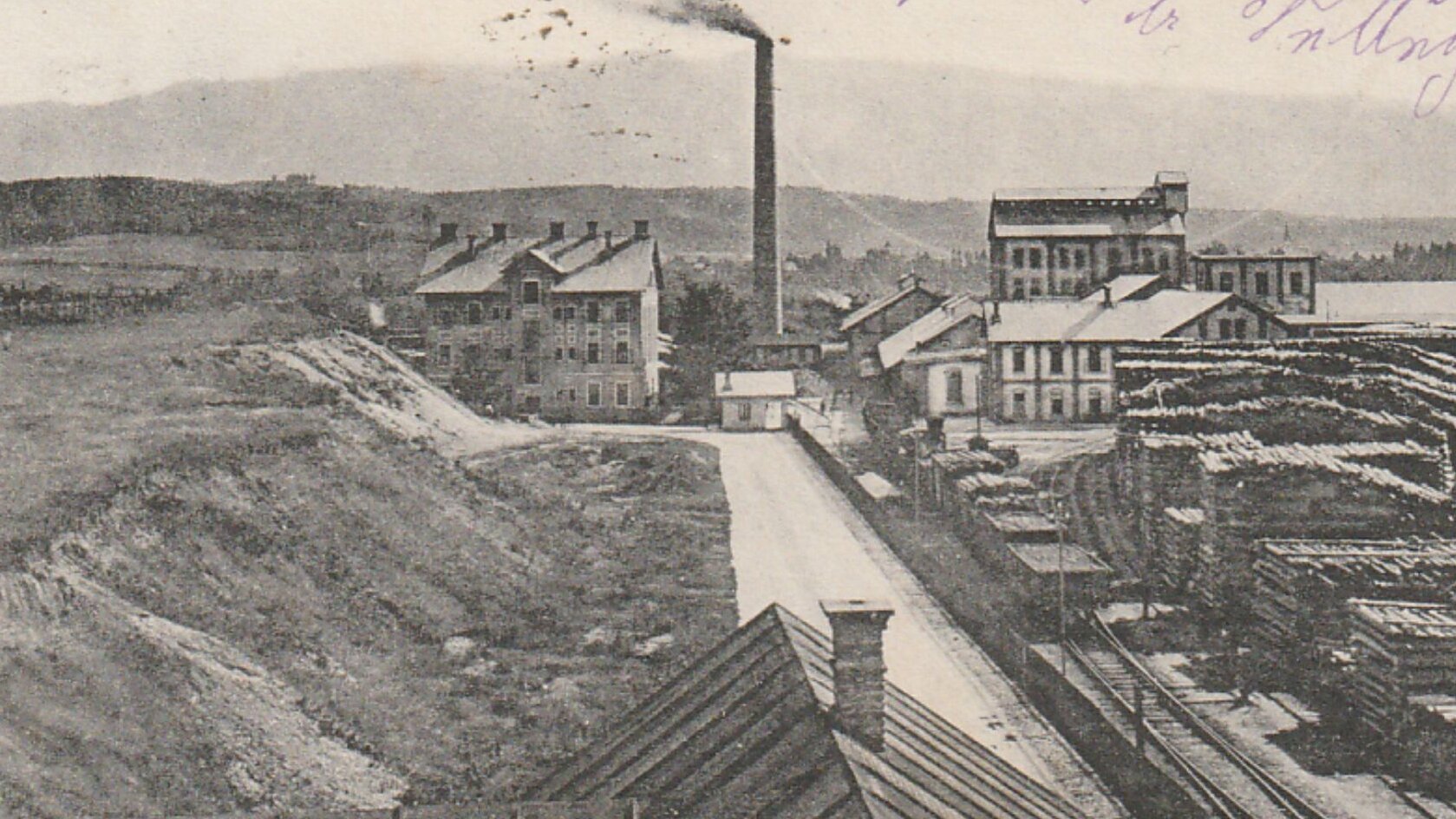 Postkarte vom Cellulosewerk in St. Magdalen ca. 1905