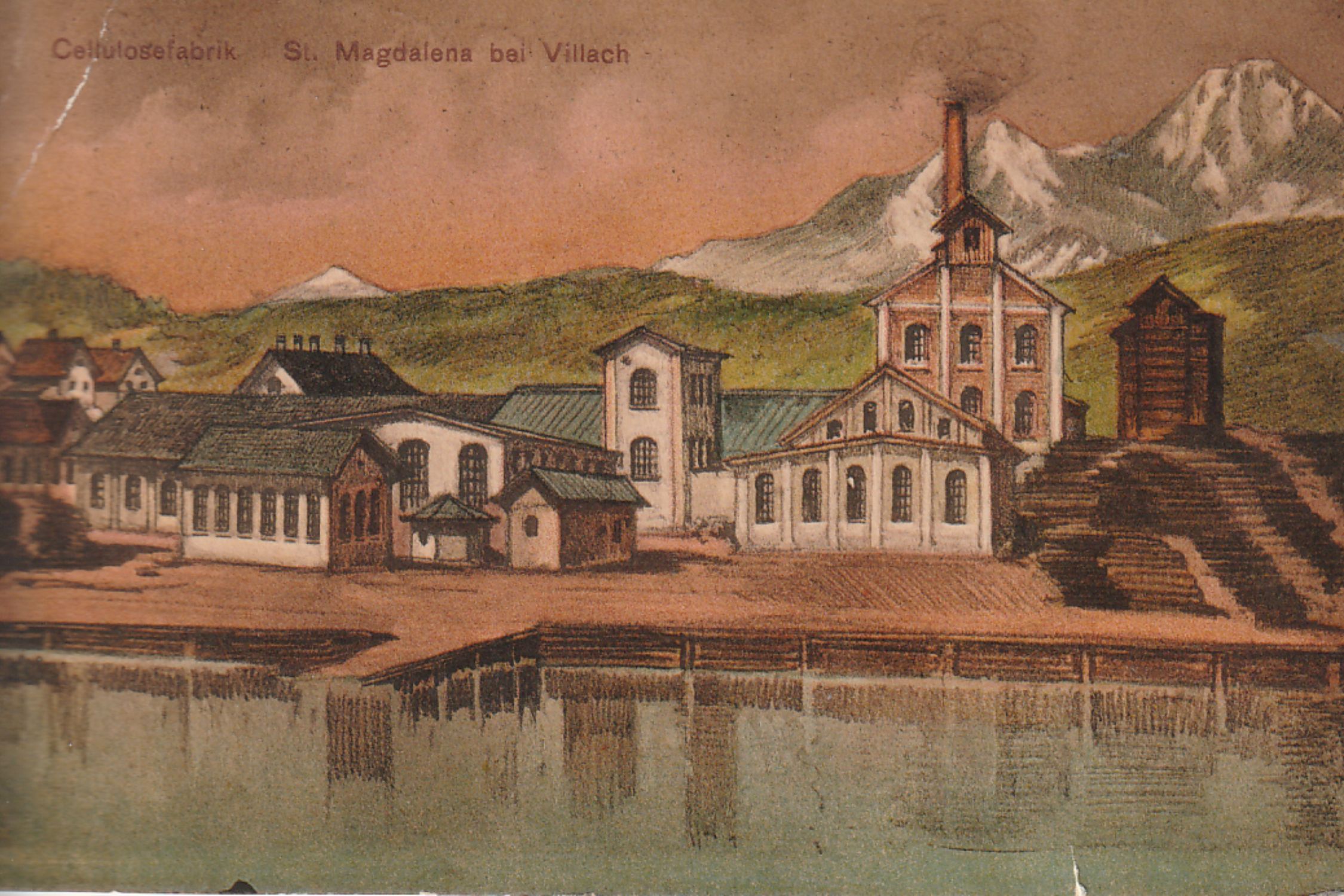 Postkarte von der Papierfabrik in St. Magdalen